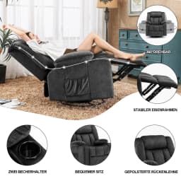COMHOMA Relax armchair TV armchair lounge armchair with adjustable 90 °-160 ° retractable footrest with 2 cup holders