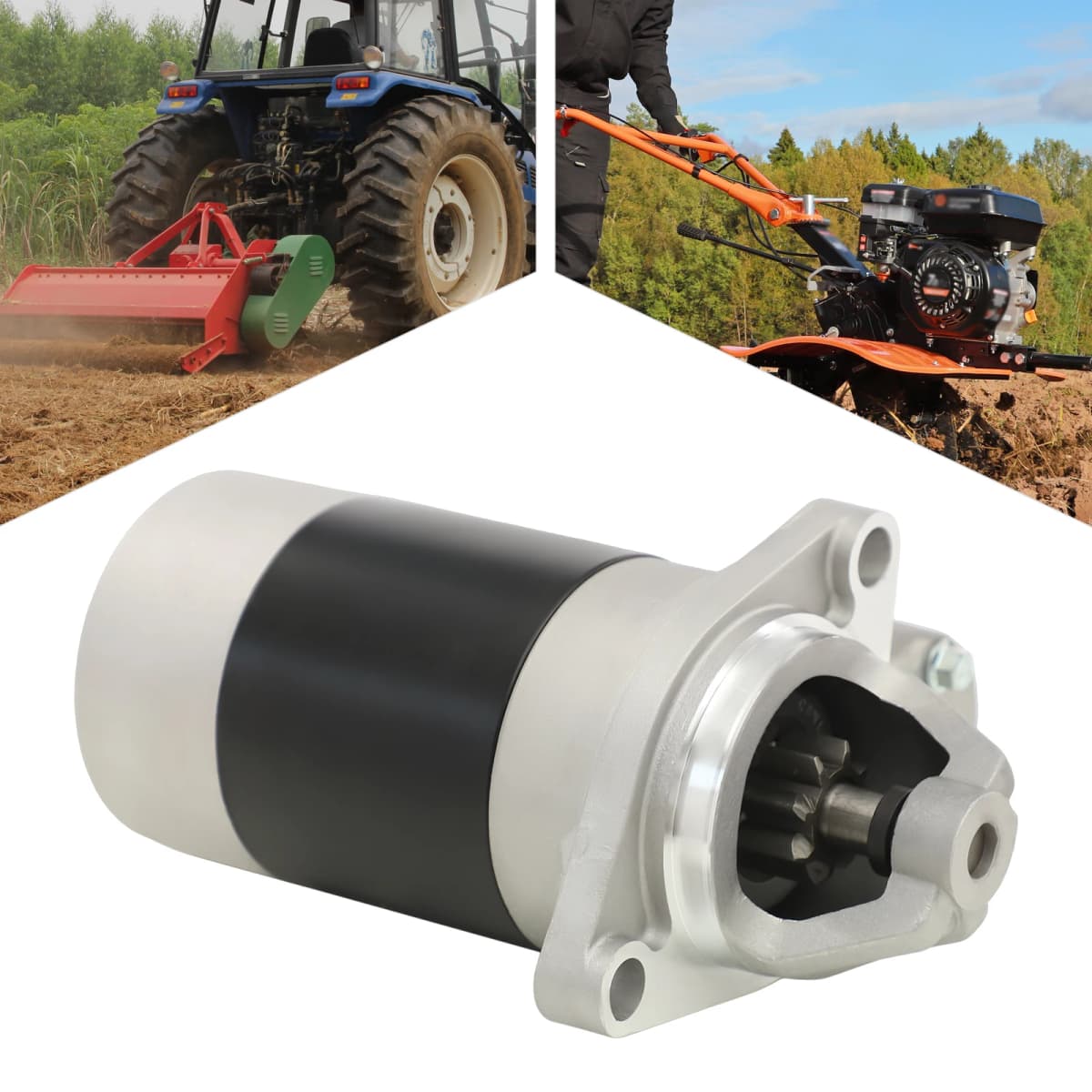 Starter Motor 1KW 12V Electric Starter Compatible with 170F/173F/178F/186F/188F Single Cylinder Air Cooled Small Cultivator Part for Diesel Engine