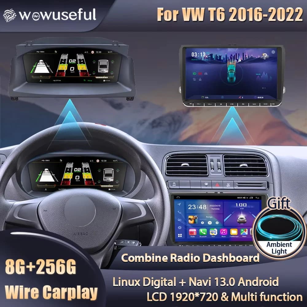 Wowuseful Digital Dashboard Cluster For VW T6 16-22 caravelle multivan transport Android Navigation Radio Player Paneel Cockpit