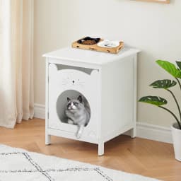 Bedside Table Cat House Cat Litter Box Enclosure with Soft Mat, Side Table Pet House with Door Pet Crate Cat House