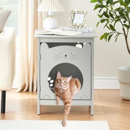 Bedside Table Cat House Cat Litter Box Enclosure with Soft Mat, Side Table Pet House with Door Pet Crate Cat House