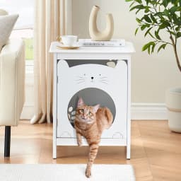 Bedside Table Cat House Cat Litter Box Enclosure with Soft Mat, Side Table Pet House with Door Pet Crate Cat House
