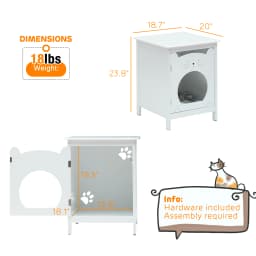 Bedside Table Cat House Cat Litter Box Enclosure with Soft Mat, Side Table Pet House with Door Pet Crate Cat House