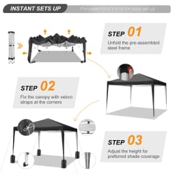 3×3m Outdoor Pop Up Canopy Tent, Camping Party Tent, Commercial Portable Waterproof Backyard Gazebo with 4 Sandbags