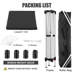 3×3m Outdoor Pop Up Canopy Tent, Camping Party Tent, Commercial Portable Waterproof Backyard Gazebo with 4 Sandbags