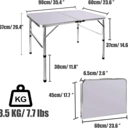3FT/90cm Folding Table Lightweight Portable Camping Table, Non-Slip Rubber Feet, Premium Quality Steel Aluminium Foldable Table