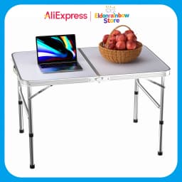 3FT/90cm Folding Table Lightweight Portable Camping Table, Non-Slip Rubber Feet, Premium Quality Steel Aluminium Foldable Table