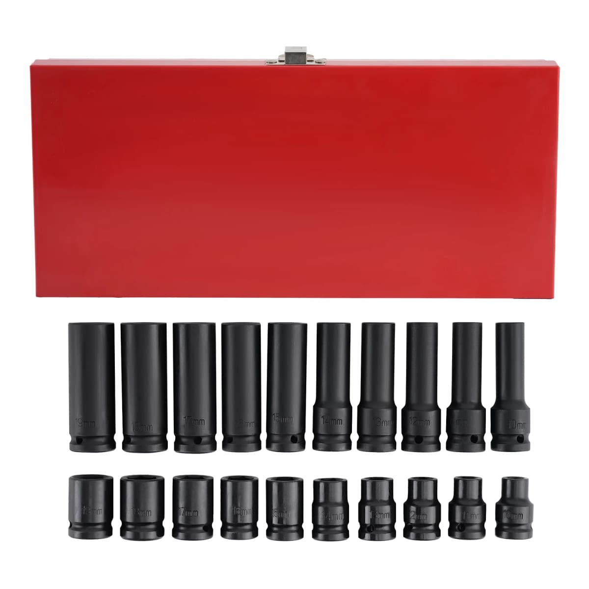 20Pcs Long Reach Wheel Wrench Nut 10mm-19mm 6 Points 1/2 inch Drive Sockets Set