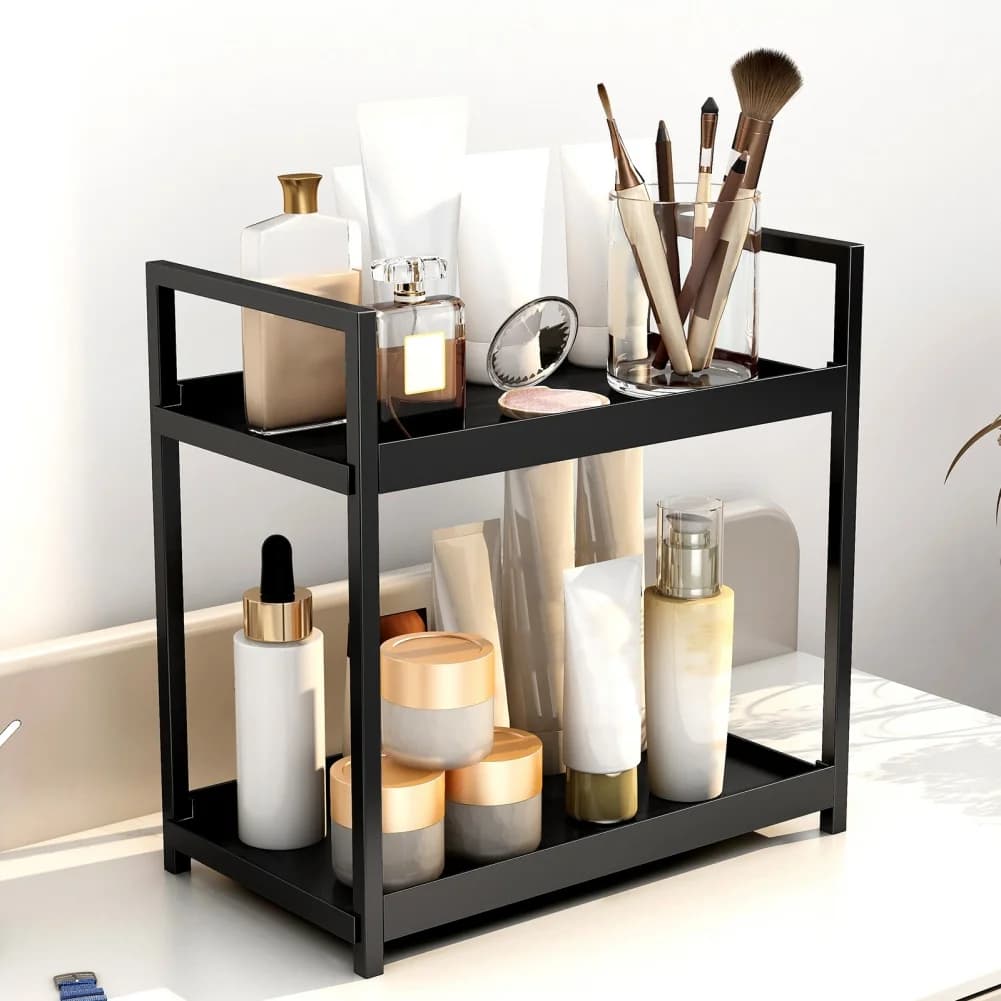 2 Tier Kitchen Counter Shelf Bathroom Countertop Organizer, Countertop Storage Shelf for Living Room Bedroom Dressing Table