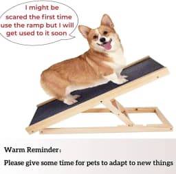 Solid Wooden Pet Ramp Car Dog Ladder - 4-Height Adjustable with Non-slip Carpet Safety Pets Ladder-Wooden Dog Ramp Pet Puppy