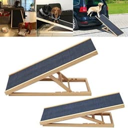 Solid Wooden Pet Ramp Car Dog Ladder - 4-Height Adjustable with Non-slip Carpet Safety Pets Ladder-Wooden Dog Ramp Pet Puppy