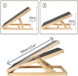 Solid Wooden Pet Ramp Car Dog Ladder - 4-Height Adjustable with Non-slip Carpet Safety Pets Ladder-Wooden Dog Ramp Pet Puppy