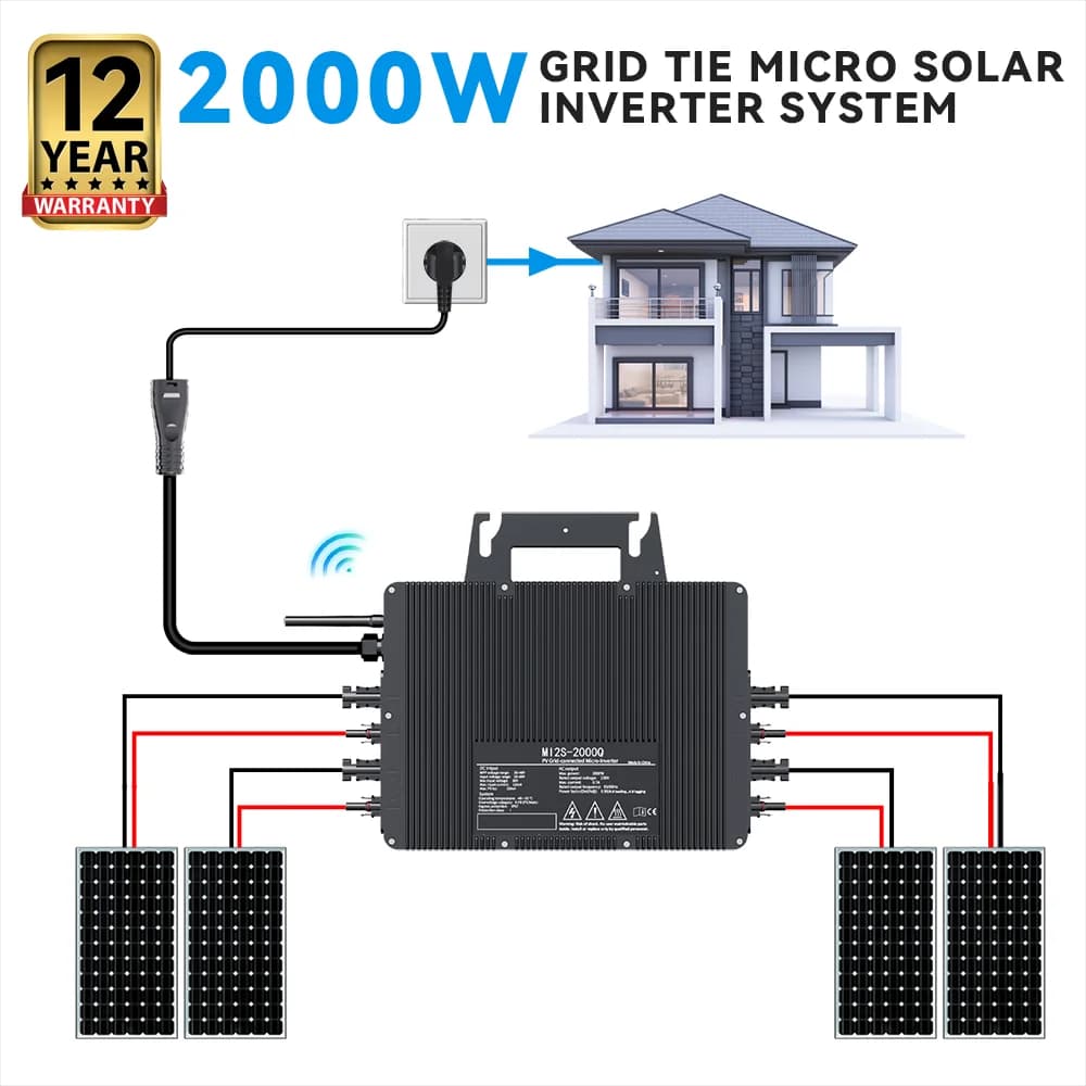 2000W Solar Panel Converter Household Grid On Connected Solar Microinverter System Max Use for 4pcs Each 400-700W Solar Panels