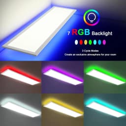 LED Panel Ceiling Light 100x25cm 30W, Dimmable with Remote, RGB Backlight, 3000K-6500K for Living Room, Office, Etc.