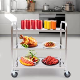 3 Tiers Storage Trolley Stainless Steel Service Trolley With Wheels Shelf Rack Storage Cart On Wheels For Restaurants Kitchens