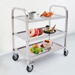 3 Tiers Storage Trolley Stainless Steel Service Trolley With Wheels Shelf Rack Storage Cart On Wheels For Restaurants Kitchens