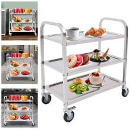 3 Tiers Storage Trolley Stainless Steel Service Trolley With Wheels Shelf Rack Storage Cart On Wheels For Restaurants Kitchens