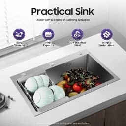Stainless Steel Kitchen Sink, Large Sink Bowl 45 * 66cm with Drainer and Sewer Pipes, Inset/Undermount Kitchen Rectangular Sink