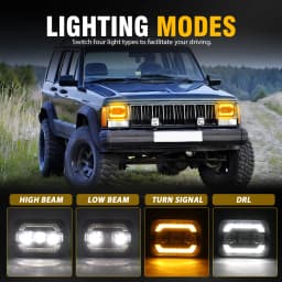 UNISHINE Square 7x6 5x7inch LED Headlamp with High Low Beams Amber Turn Signal DRL Led Headlights for 4x4 Offroad Trucks 12V 24V off-road use