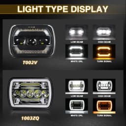 UNISHINE Square 7x6 5x7inch LED Headlamp with High Low Beams Amber Turn Signal DRL Led Headlights for 4x4 Offroad Trucks 12V 24V off-road use