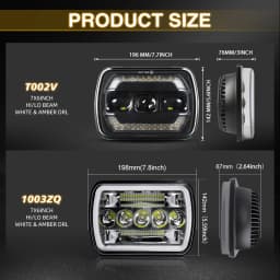 UNISHINE Square 7x6 5x7inch LED Headlamp with High Low Beams Amber Turn Signal DRL Led Headlights for 4x4 Offroad Trucks 12V 24V off-road use