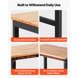 SucceBuy 1500LBS Garage Adjustable Workbench 48x24in with Height Adjustment Oak Wood Top Hardwood Worktable for Workshop Home