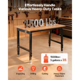 SucceBuy 1500LBS Garage Adjustable Workbench 48x24in with Height Adjustment Oak Wood Top Hardwood Worktable for Workshop Home