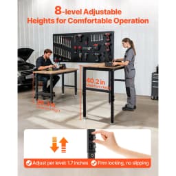 SucceBuy 1500LBS Garage Adjustable Workbench 48x24in with Height Adjustment Oak Wood Top Hardwood Worktable for Workshop Home