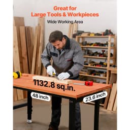 SucceBuy 1500LBS Garage Adjustable Workbench 48x24in with Height Adjustment Oak Wood Top Hardwood Worktable for Workshop Home