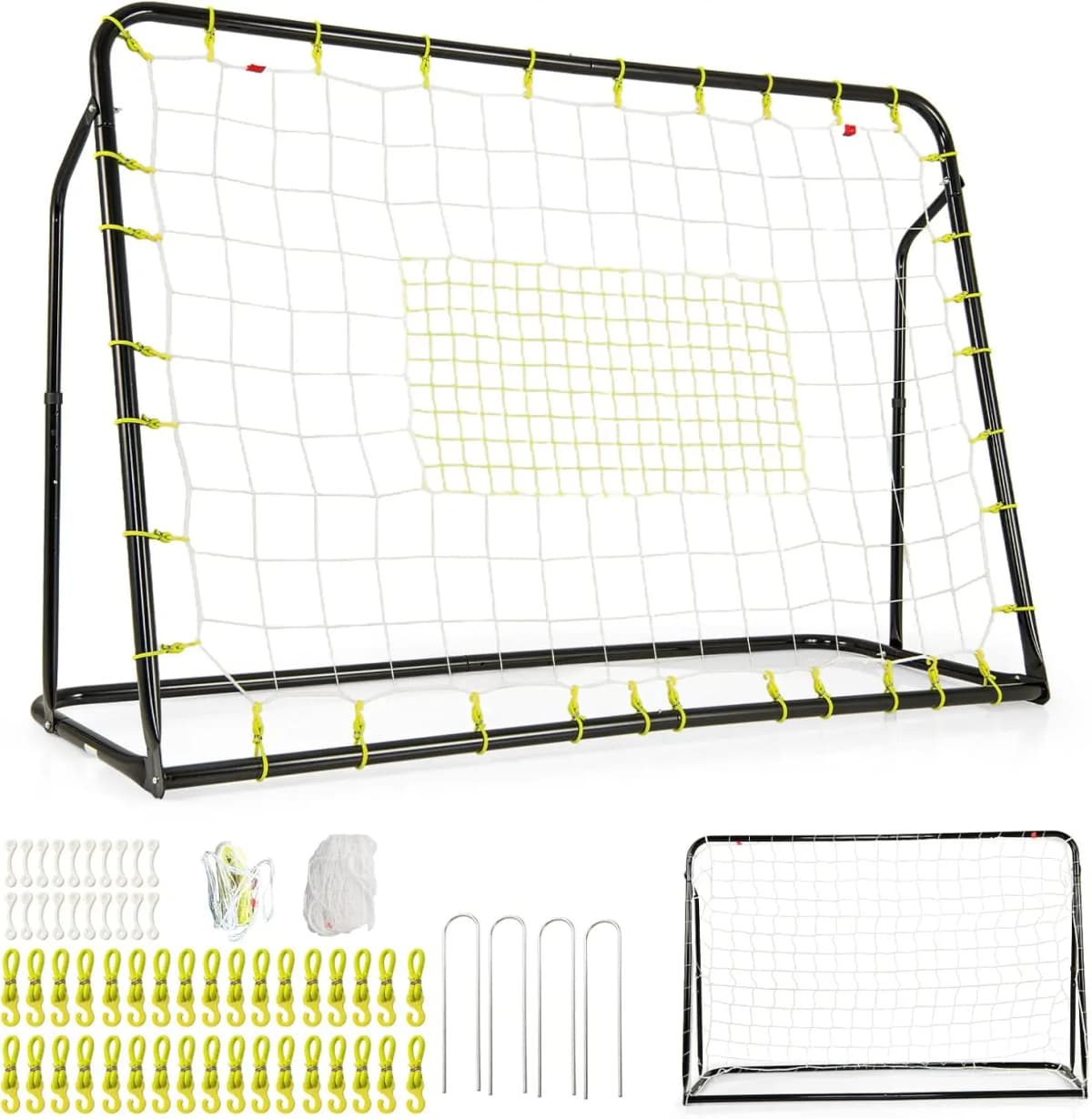 2 in 1 soccer goal & rebounder, soccer goals for garden children, height-adjustable soccer goal set with metal frame & 2 nets
