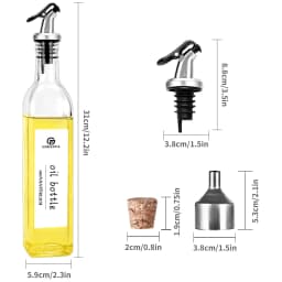 Oil Vinegar Bottles Set with Bamboo Shelf, 4x500ml Glass Oil Dispenser with White Labels, Kitchen Storage Organizer
