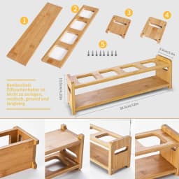 Oil Vinegar Bottles Set with Bamboo Shelf, 4x500ml Glass Oil Dispenser with White Labels, Kitchen Storage Organizer