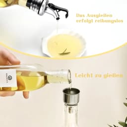Oil Vinegar Bottles Set with Bamboo Shelf, 4x500ml Glass Oil Dispenser with White Labels, Kitchen Storage Organizer
