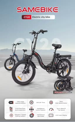 SAMEBIKE CY20 Folding Electric cycle 350W Motor 36V 12AH Removable Lithium Battery Adult driving Bike 20-inch is shooting City Ebike