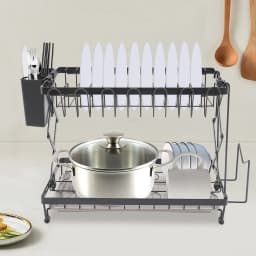 2 Tier Dish Drying Rack Rust-Resistant Foldable Dish Drying Rack with Anti-Slip Pads Dish Drying Rack for Home/Milk Tea Shops