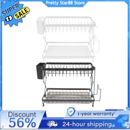 2 Tier Dish Drying Rack Rust-Resistant Foldable Dish Drying Rack with Anti-Slip Pads Dish Drying Rack for Home/Milk Tea Shops