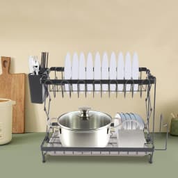 2 Tier Dish Drying Rack Rust-Resistant Foldable Dish Drying Rack with Anti-Slip Pads Dish Drying Rack for Home/Milk Tea Shops
