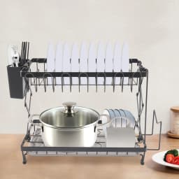 2 Tier Dish Drying Rack Rust-Resistant Foldable Dish Drying Rack with Anti-Slip Pads Dish Drying Rack for Home/Milk Tea Shops