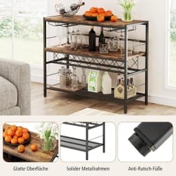 Home Bar Cabinet with 4 Rows Glass Holder & Wine Rack for 7 Wine Bottles, Kitchen Rack 4 Tiers, Metal Frame, Rustic Brown