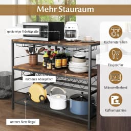 Home Bar Cabinet with 4 Rows Glass Holder & Wine Rack for 7 Wine Bottles, Kitchen Rack 4 Tiers, Metal Frame, Rustic Brown