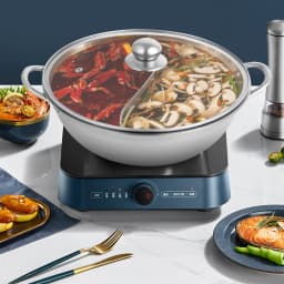 Silver 28cm Stainless Steel Double-Flavor Hot Pot With Cover Shabu Shabu Pot with Glass Lid For Kitchen Restaurants Homes