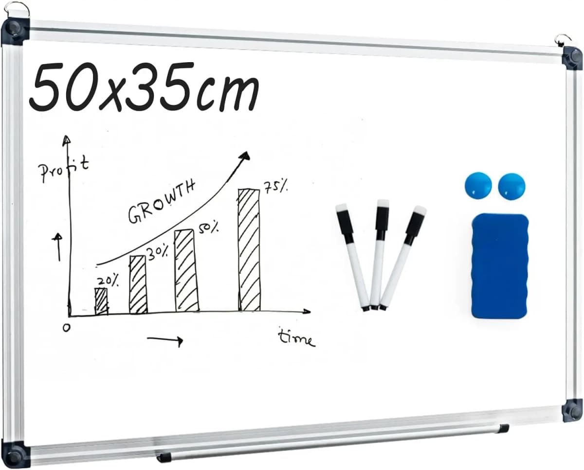 Magnetic Whiteboard 50 x 35CM, Magnetic Wallboard, Magnetic Eraser Block Marker, Magnetic Lacquered Surface, Aluminium Frame