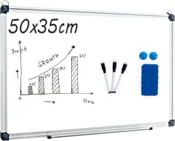 Magnetic Whiteboard 50 x 35CM, Magnetic Wallboard, Magnetic Eraser Block Marker, Magnetic Lacquered Surface, Aluminium Frame