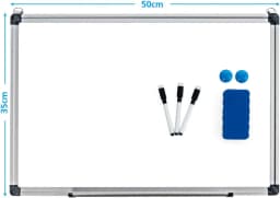Magnetic Whiteboard 50 x 35CM, Magnetic Wallboard, Magnetic Eraser Block Marker, Magnetic Lacquered Surface, Aluminium Frame