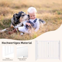 Dog Barrier Gate 89 cm High, 4 Panels Wooden Safety Gate, Dog Barrier Gate, Flexible Door Safety Gate (White)
