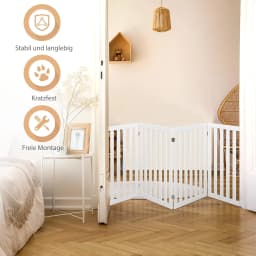 Dog Barrier Gate 89 cm High, 4 Panels Wooden Safety Gate, Dog Barrier Gate, Flexible Door Safety Gate (White)