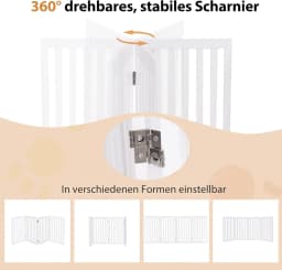 Dog Barrier Gate 89 cm High, 4 Panels Wooden Safety Gate, Dog Barrier Gate, Flexible Door Safety Gate (White)