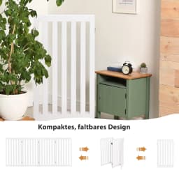 Dog Barrier Gate 89 cm High, 4 Panels Wooden Safety Gate, Dog Barrier Gate, Flexible Door Safety Gate (White)