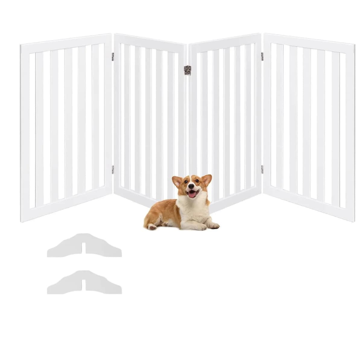 Dog Barrier Gate 89 cm High, 4 Panels Wooden Safety Gate, Dog Barrier Gate, Flexible Door Safety Gate (White)