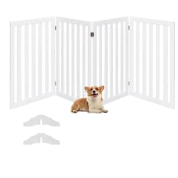 Dog Barrier Gate 89 cm High, 4 Panels Wooden Safety Gate, Dog Barrier Gate, Flexible Door Safety Gate (White)
